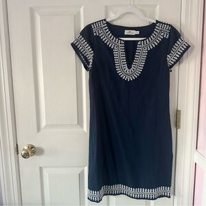 Vineyard Vines Navy Shift Dress with White Embroidery